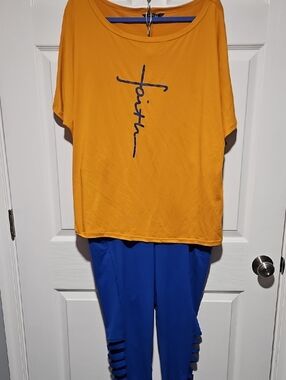 Chic Bold Mustard Top FAITH Written In Royal Blue